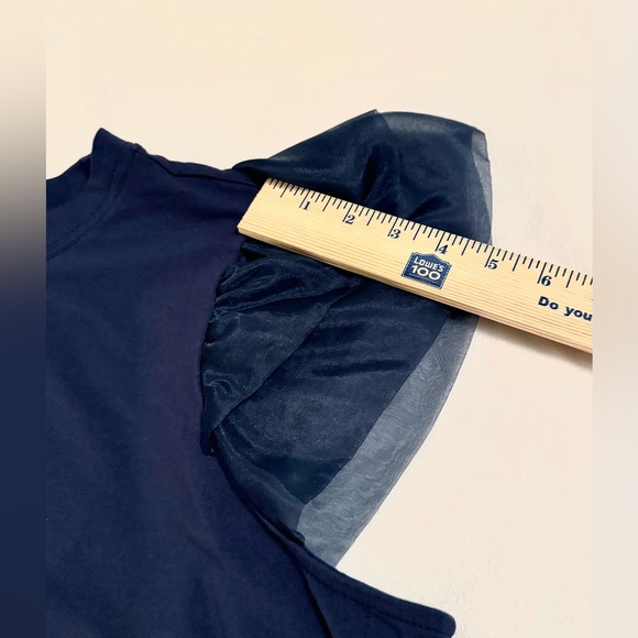 Eloquii Crewneck Sheer Flounce Flutter Short Sleeve Womens Sz 18/20 Navy Blouse - Picture 9 of 9